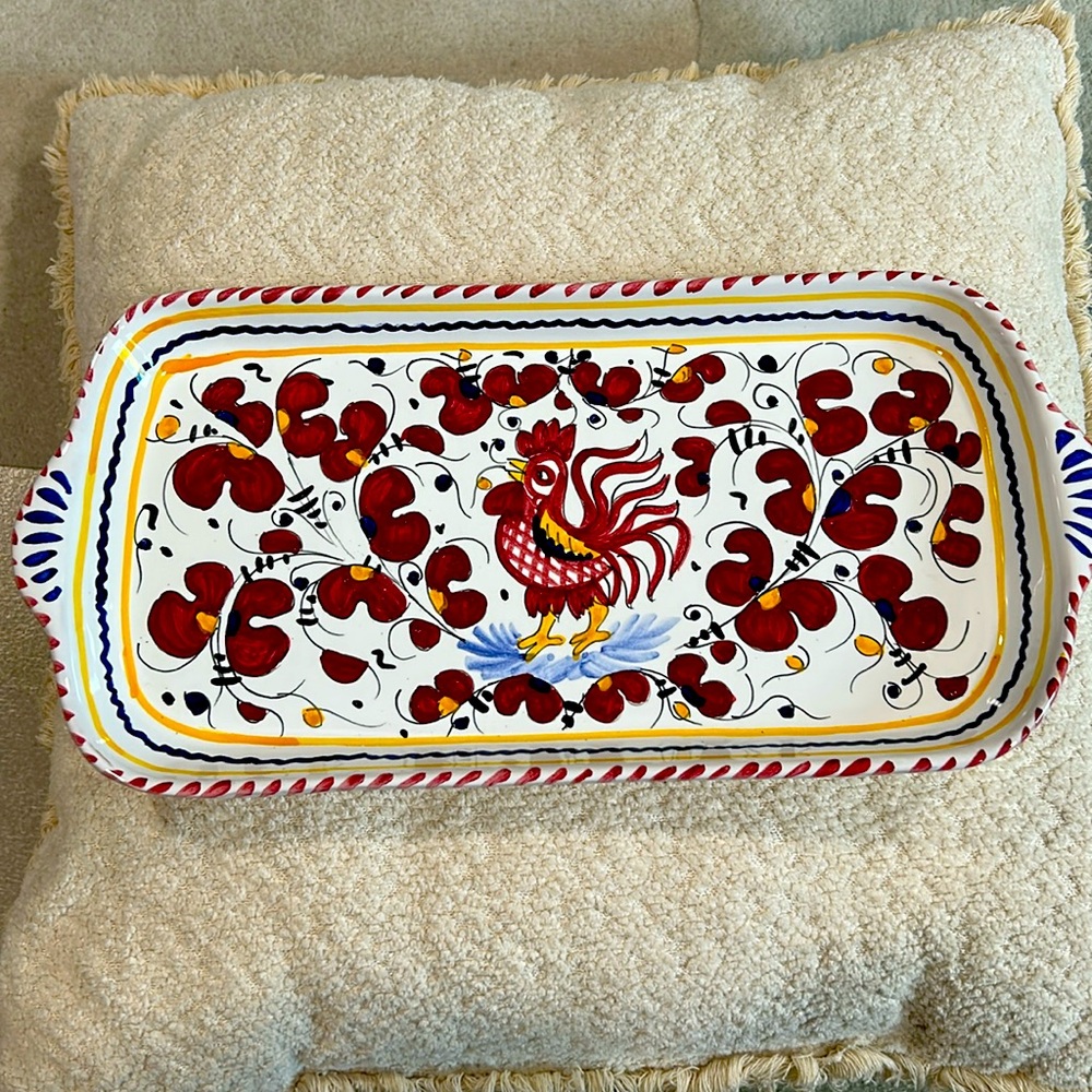 Ricco Deruta By Deruta of Italy -Rooster cheese cracker sandwich tray.